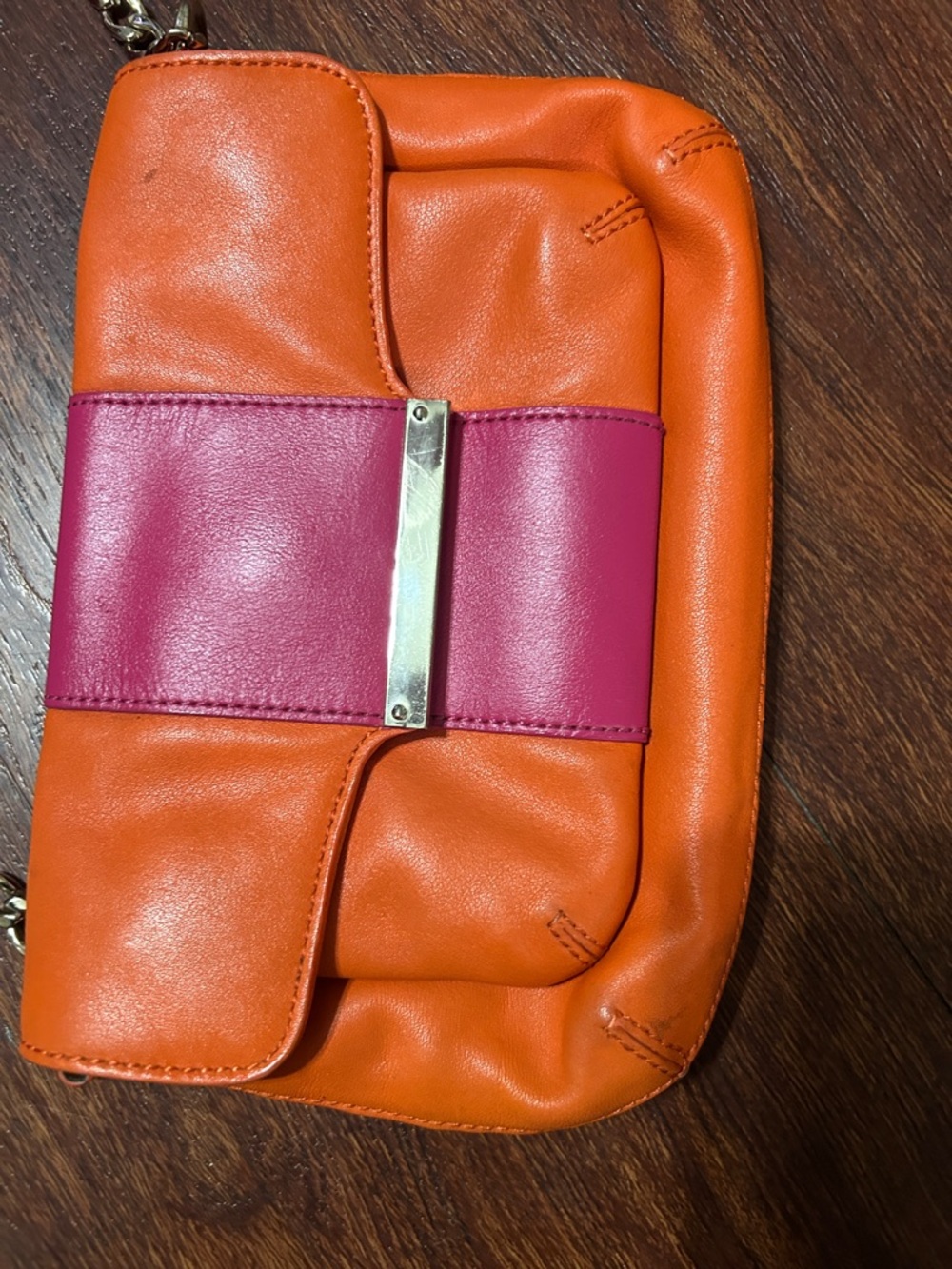 Talbots Orange and Pink Leather Shoulder Bag with Chain Detail